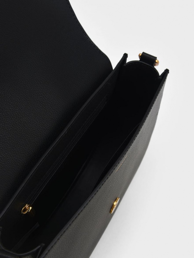 Charles & Keith Gabine Leder​ Satteltaschen Schwarz | 087GVSZFL