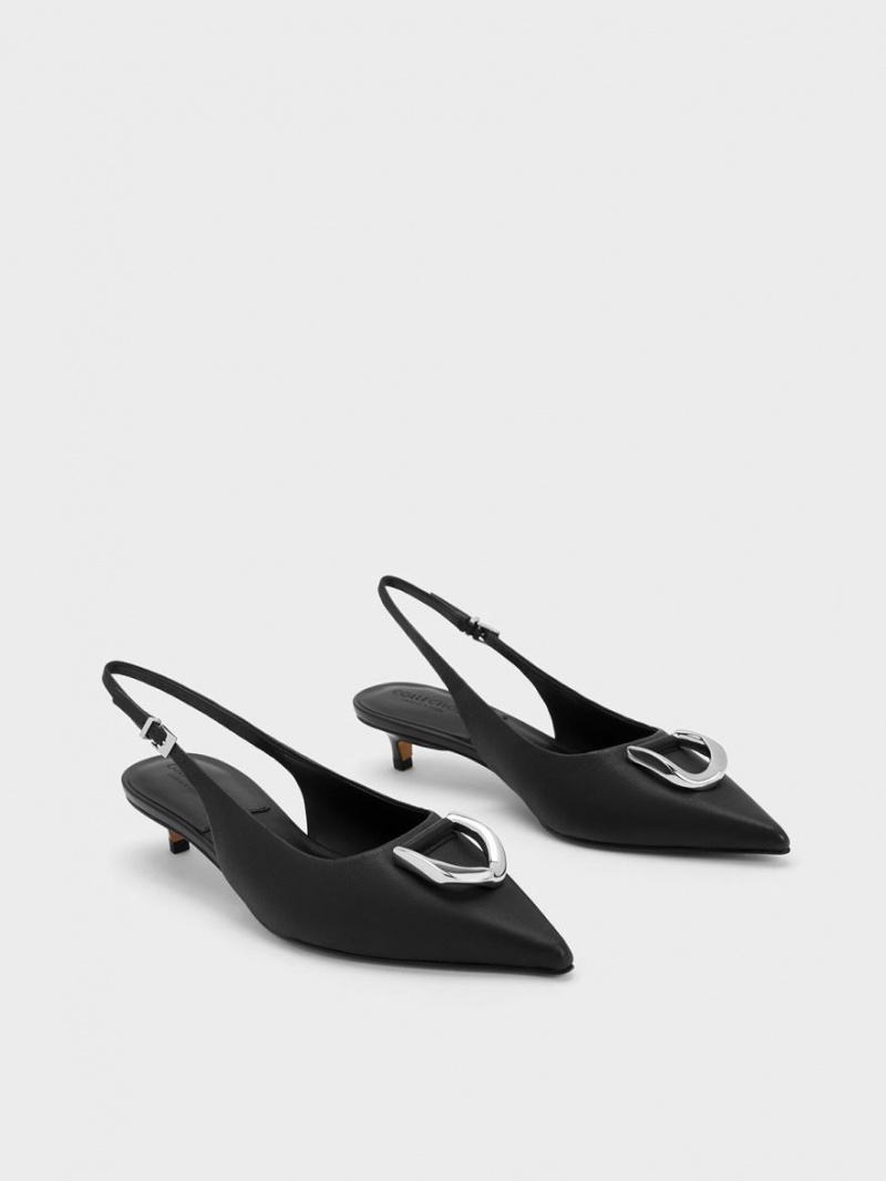 Charles & Keith Gabine Leder Slingback Pumps Schwarz | 569FHDJMX