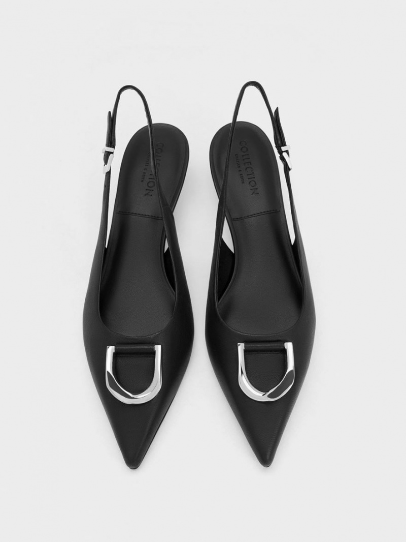 Charles & Keith Gabine Leder Slingback Pumps Schwarz | 569FHDJMX