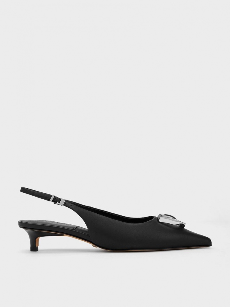 Charles & Keith Gabine Leder Slingback Pumps Schwarz | 569FHDJMX