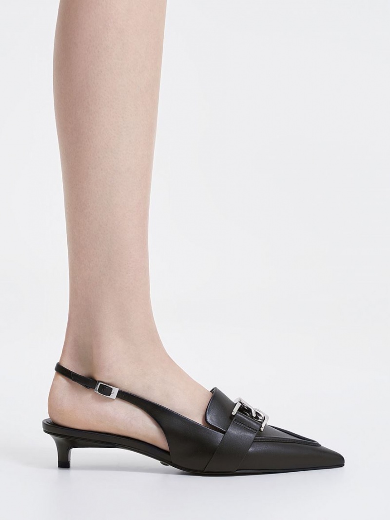 Charles & Keith Gabine Leder Slingback Pumps Schwarz | 269XNHQPI