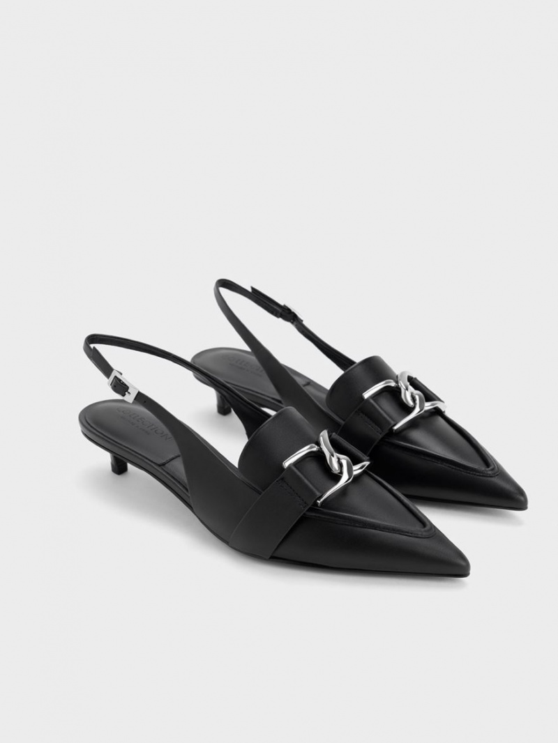 Charles & Keith Gabine Leder Slingback Pumps Schwarz | 269XNHQPI