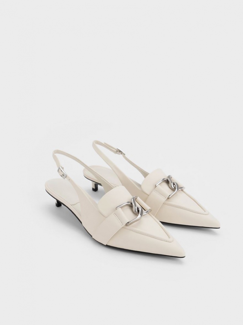 Charles & Keith Gabine Leder Slingback Pumps Weiß | 157NEBIHL