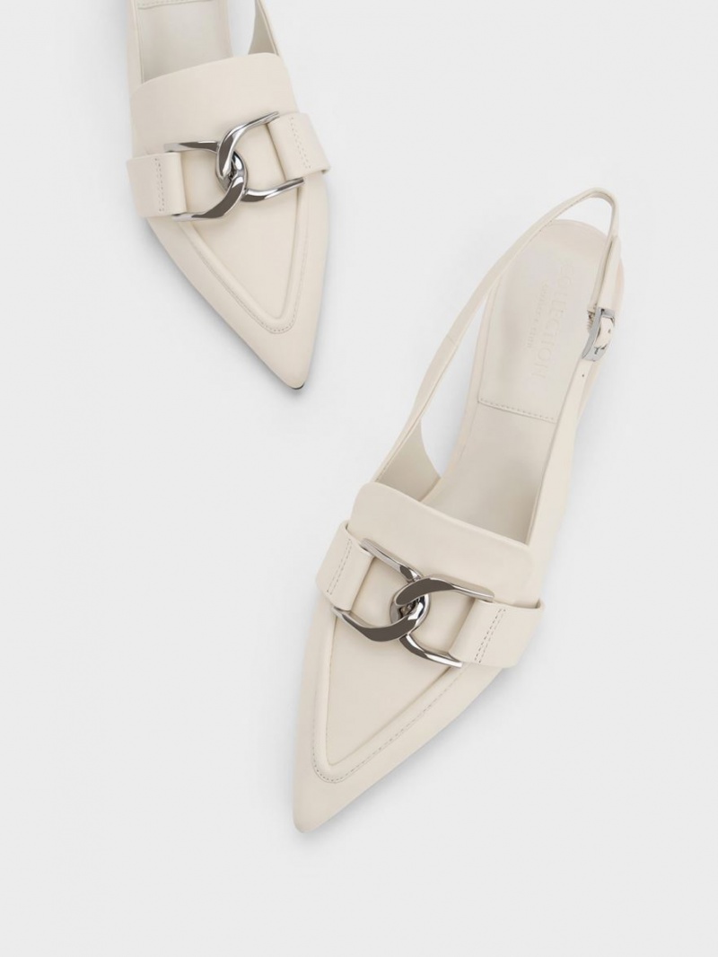 Charles & Keith Gabine Leder Slingback Pumps Weiß | 157NEBIHL