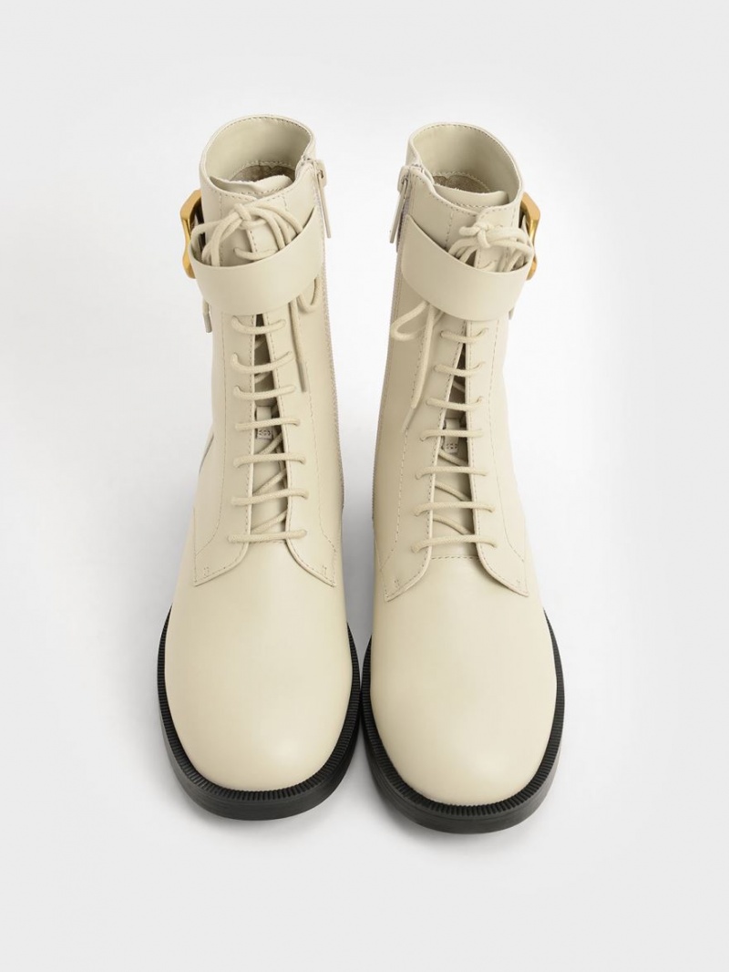 Charles & Keith Gabine Leder Spitze-Up Stiefeletten Weiß | 160KMYEQP