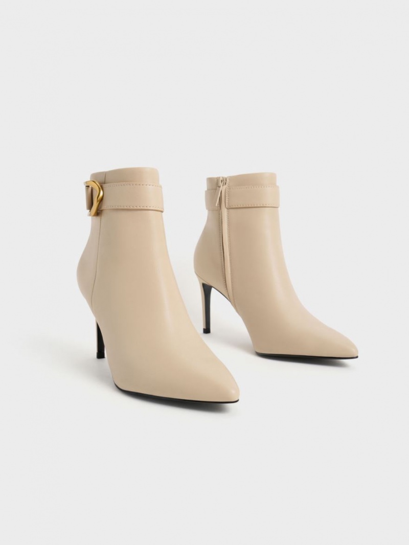 Charles & Keith Gabine Leder Stiefel mit Absatz Beige | 178CPXREW