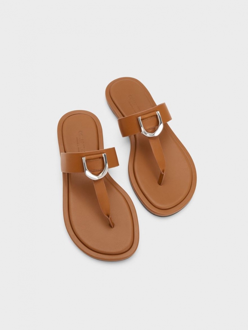 Charles & Keith Gabine Leder Tanga Sandalen Flach Braun | 301EKQAIP