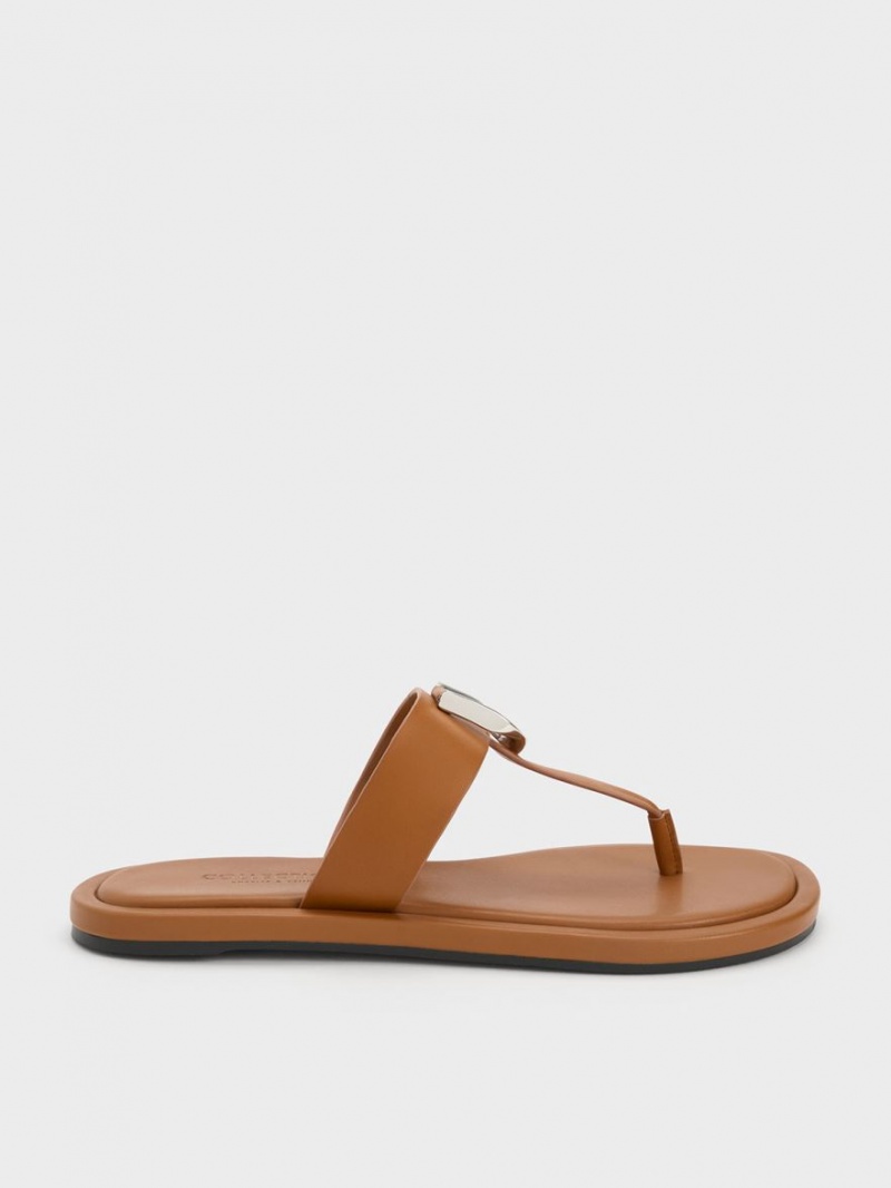 Charles & Keith Gabine Leder Tanga Sandalen Flach Braun | 301EKQAIP