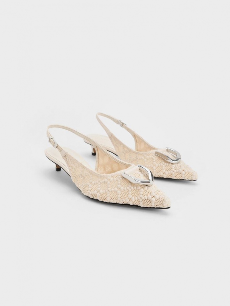 Charles & Keith Gabine Patterned Slingback Pumps Weiß | 081TSZWVA