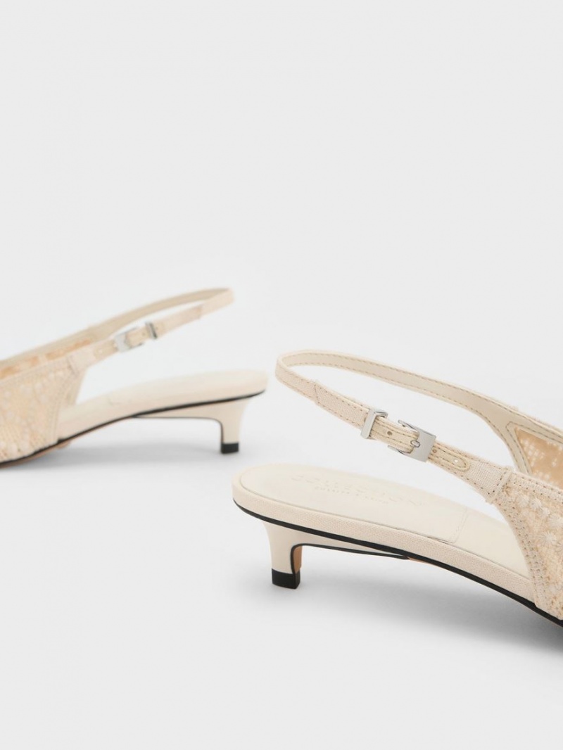 Charles & Keith Gabine Patterned Slingback Pumps Weiß | 081TSZWVA