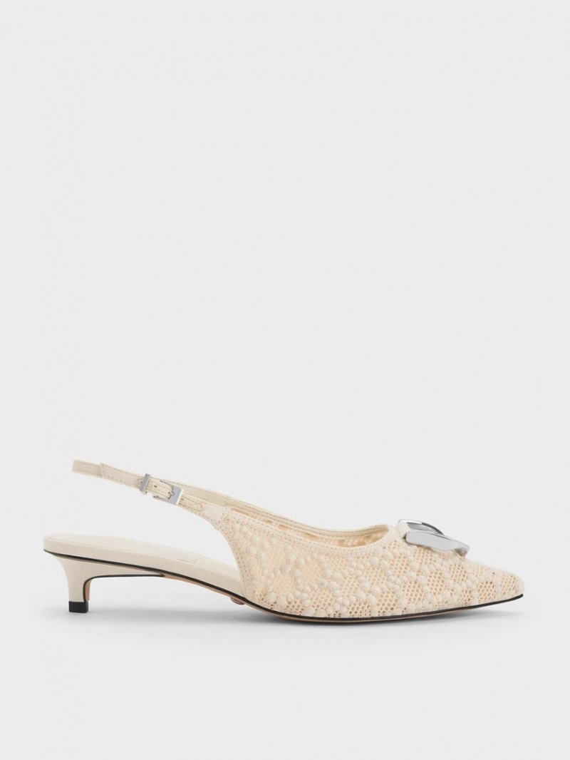 Charles & Keith Gabine Patterned Slingback Pumps Weiß | 081TSZWVA