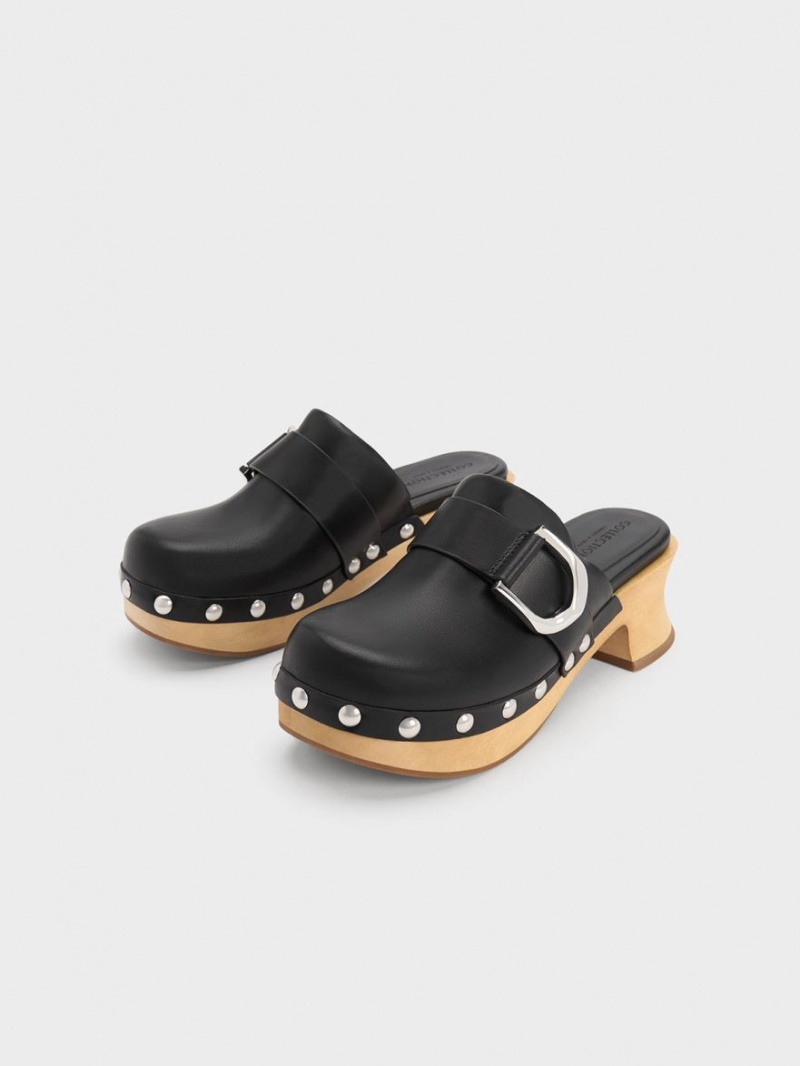 Charles & Keith Gabine Studded Leder Clogs Schwarz | 437FEJLXA