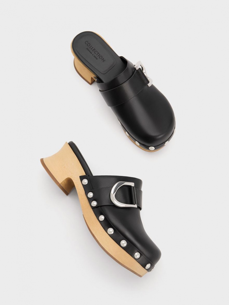 Charles & Keith Gabine Studded Leder Clogs Schwarz | 437FEJLXA