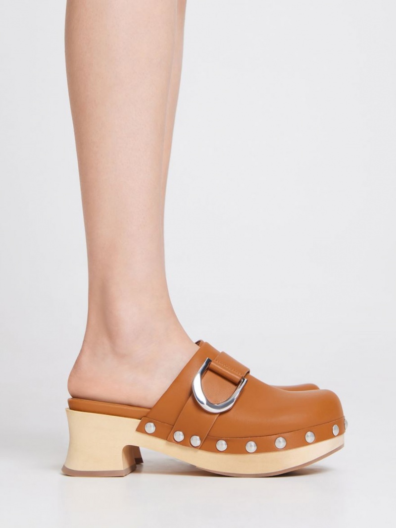 Charles & Keith Gabine Studded Leder Clogs Braun | 306ZVQXWA