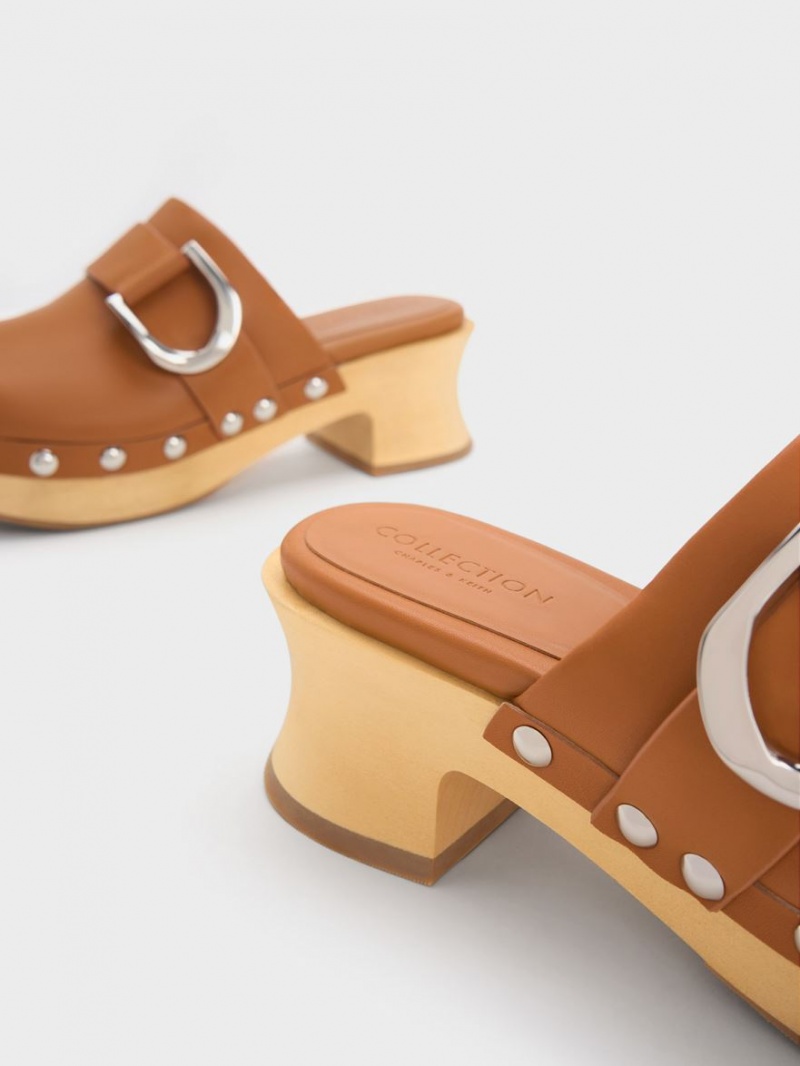 Charles & Keith Gabine Studded Leder Clogs Braun | 306ZVQXWA