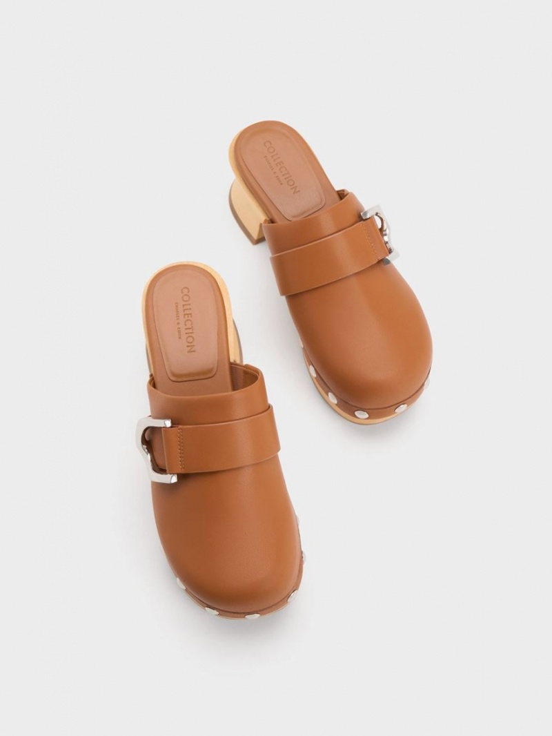 Charles & Keith Gabine Studded Leder Clogs Braun | 306ZVQXWA