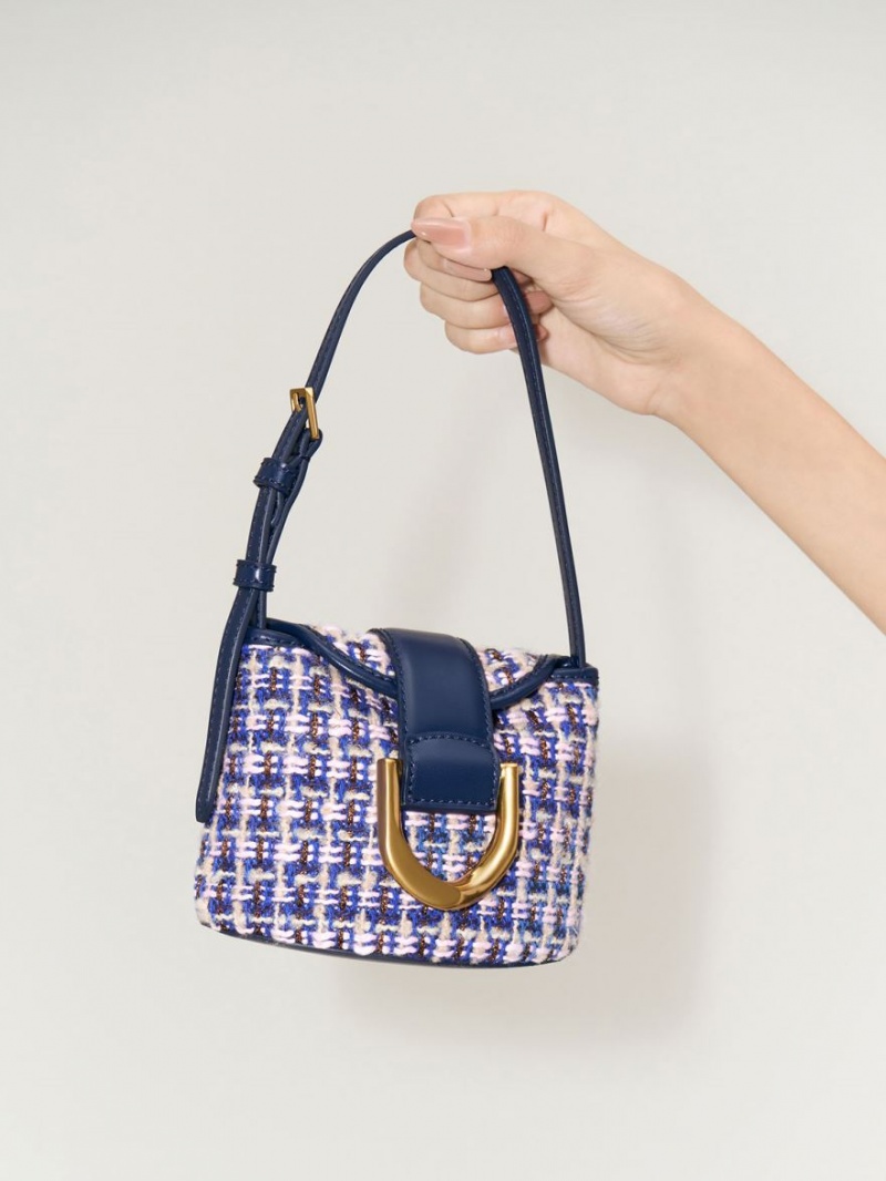 Charles & Keith Gabine Tweed Bucket Tasche Navy | 531KXFARU