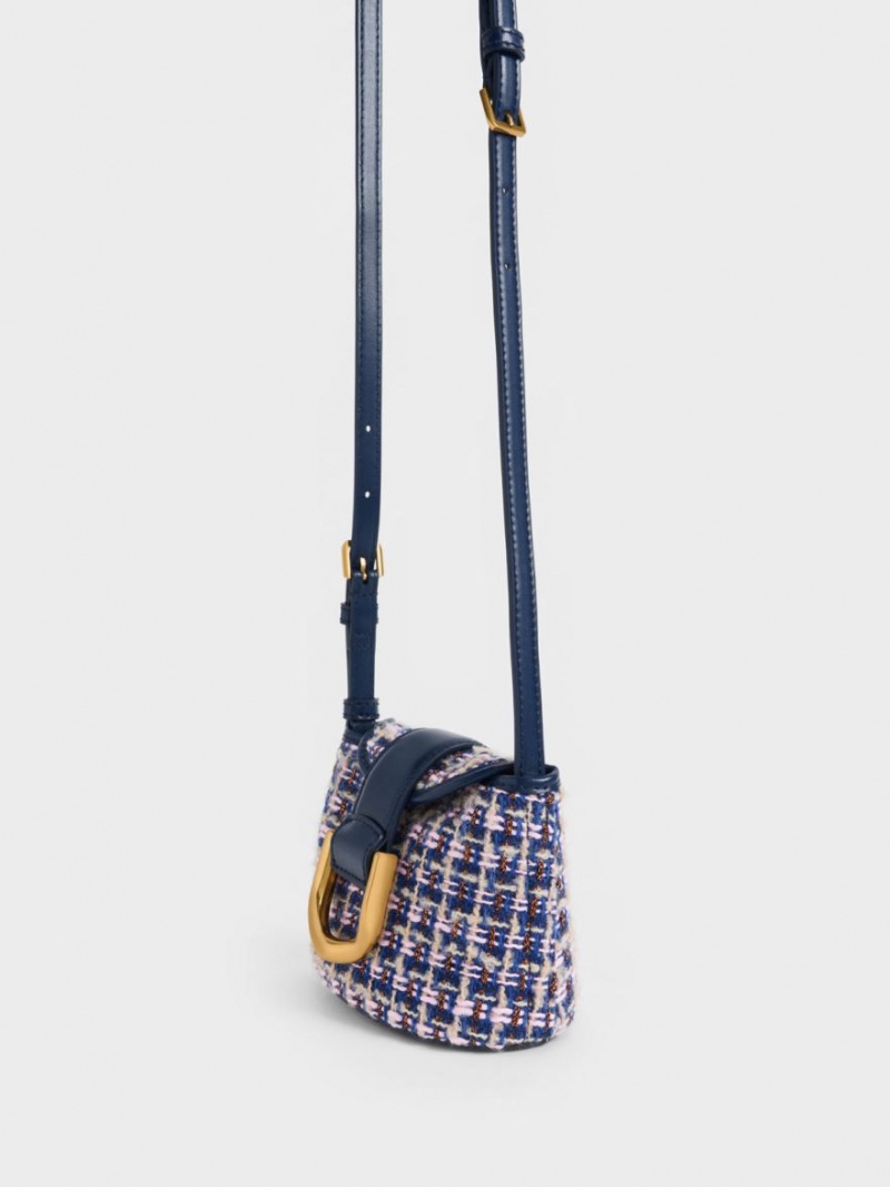 Charles & Keith Gabine Tweed Bucket Tasche Navy | 531KXFARU