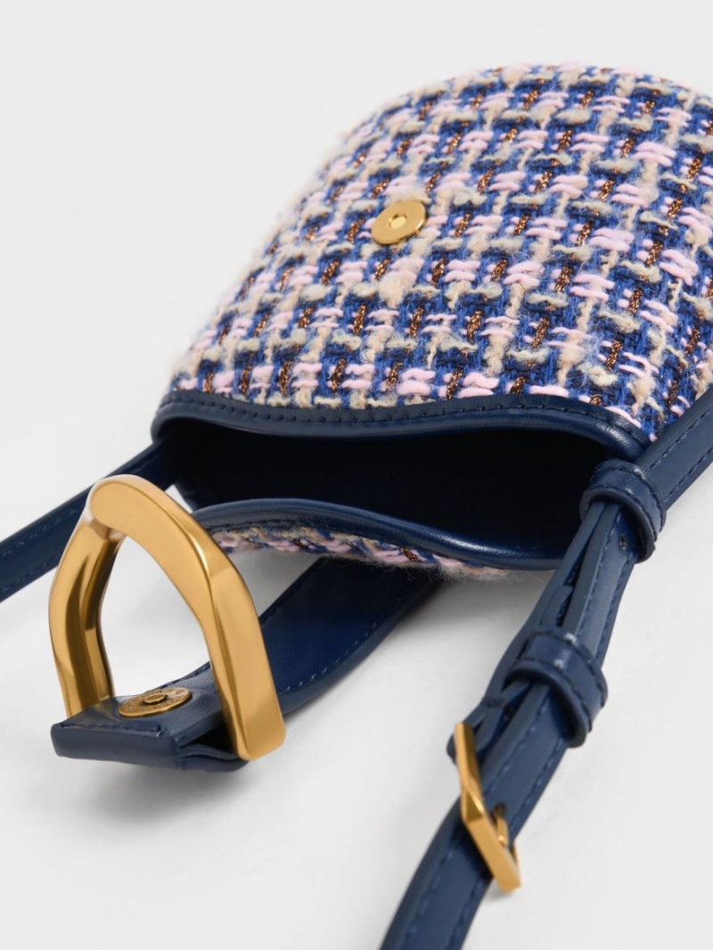 Charles & Keith Gabine Tweed Bucket Tasche Navy | 531KXFARU