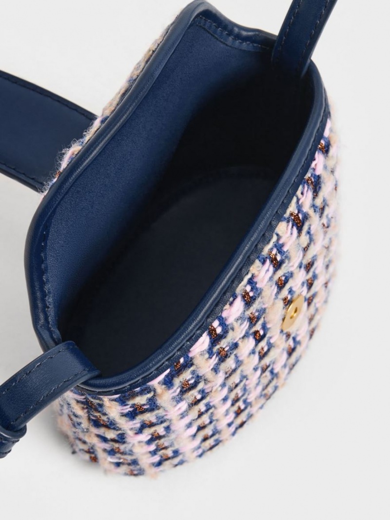 Charles & Keith Gabine Tweed Bucket Tasche Navy | 531KXFARU