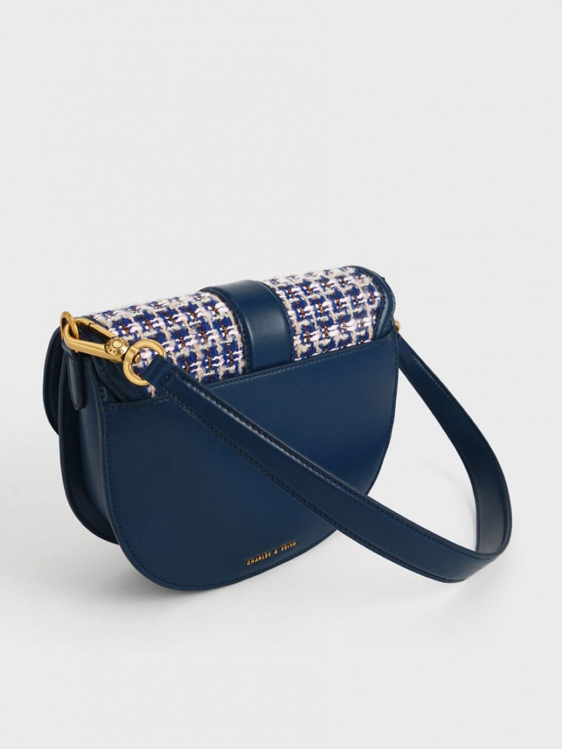 Charles & Keith Gabine Tweed Satteltaschen Navy | 154YFWXCI