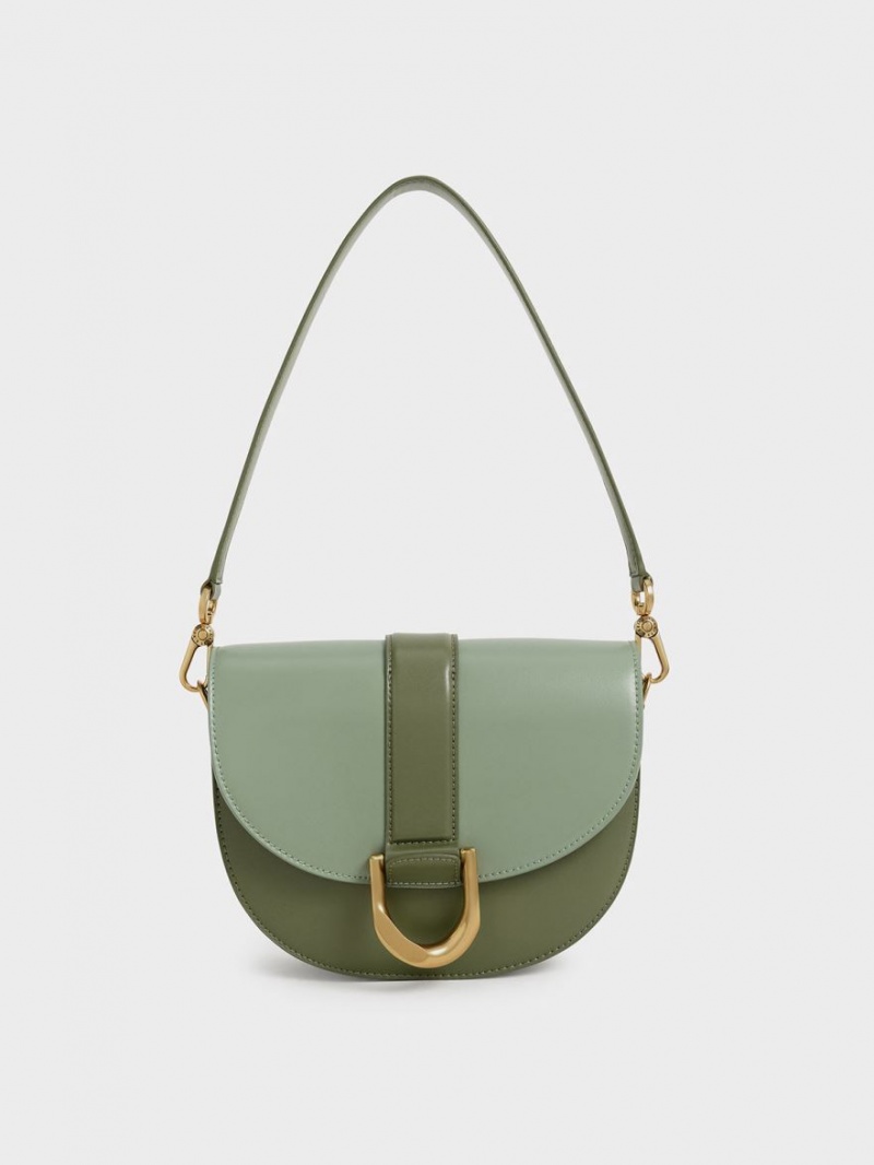 Charles & Keith Gabine Two-Tone​ Satteltaschen Olivgrün | 754CBUYKA