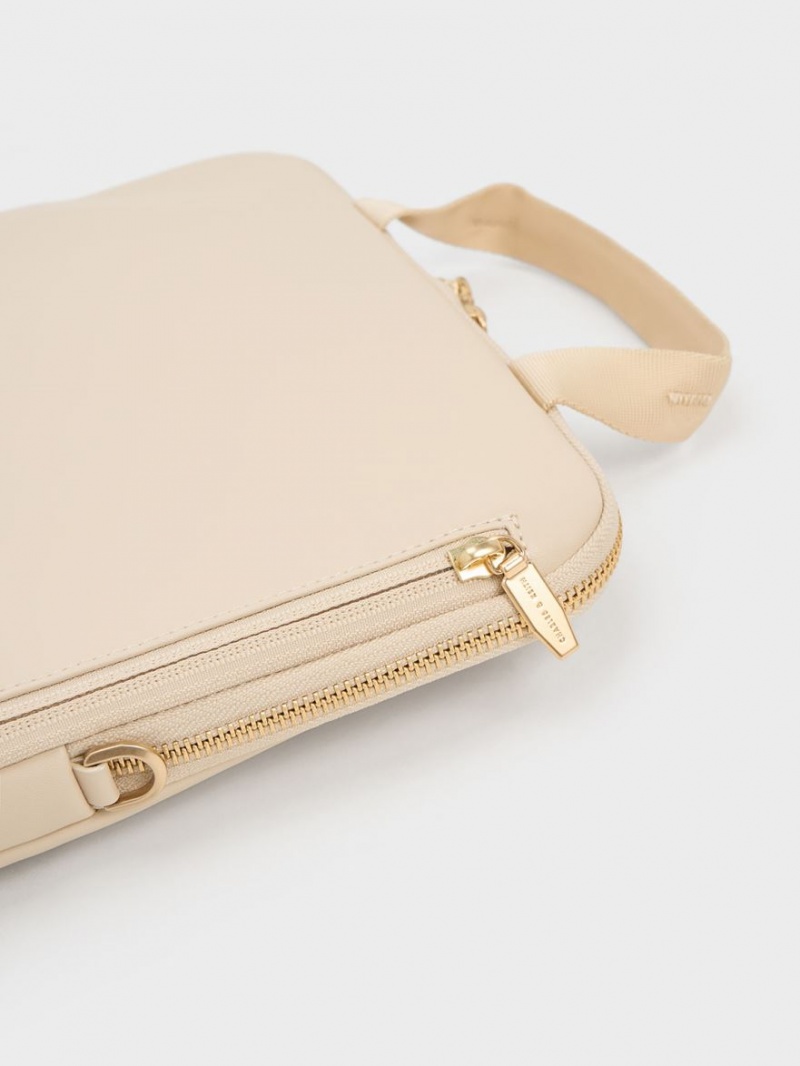 Charles & Keith Gaia Laptop Schultertaschen Beige | 340DXWBSP