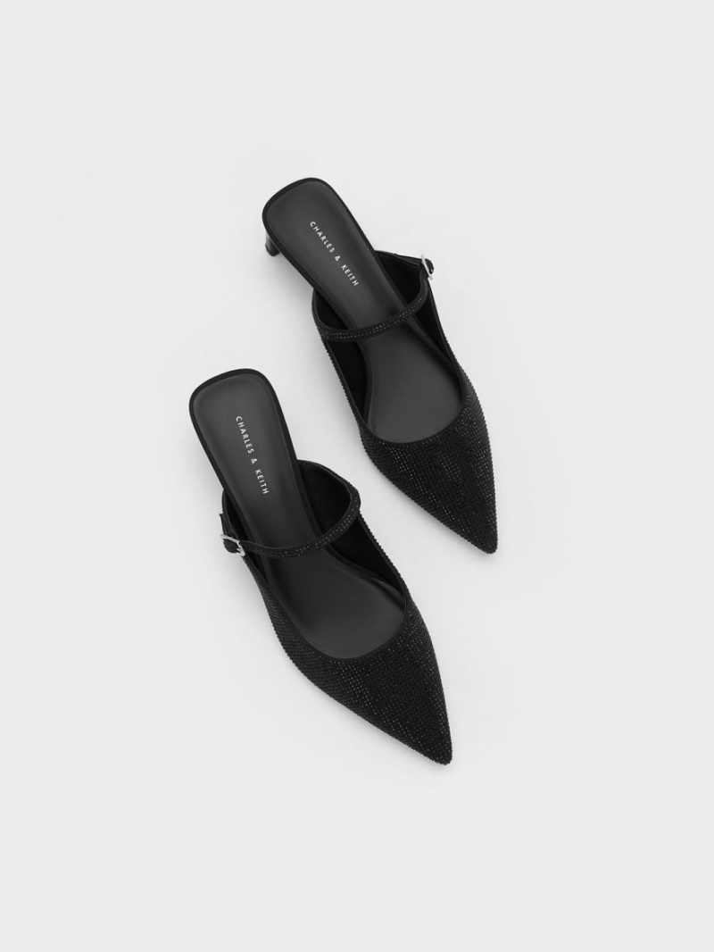 Charles & Keith Gem-Embellished Blade Heel Mules Schwarz | 601VEKLBQ