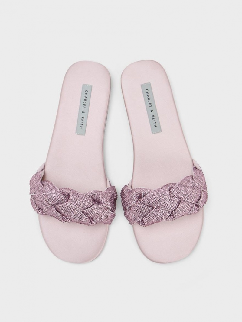 Charles & Keith Gem-Embellished Braided Riemen Pantoletten Lila | 396ENJUVL