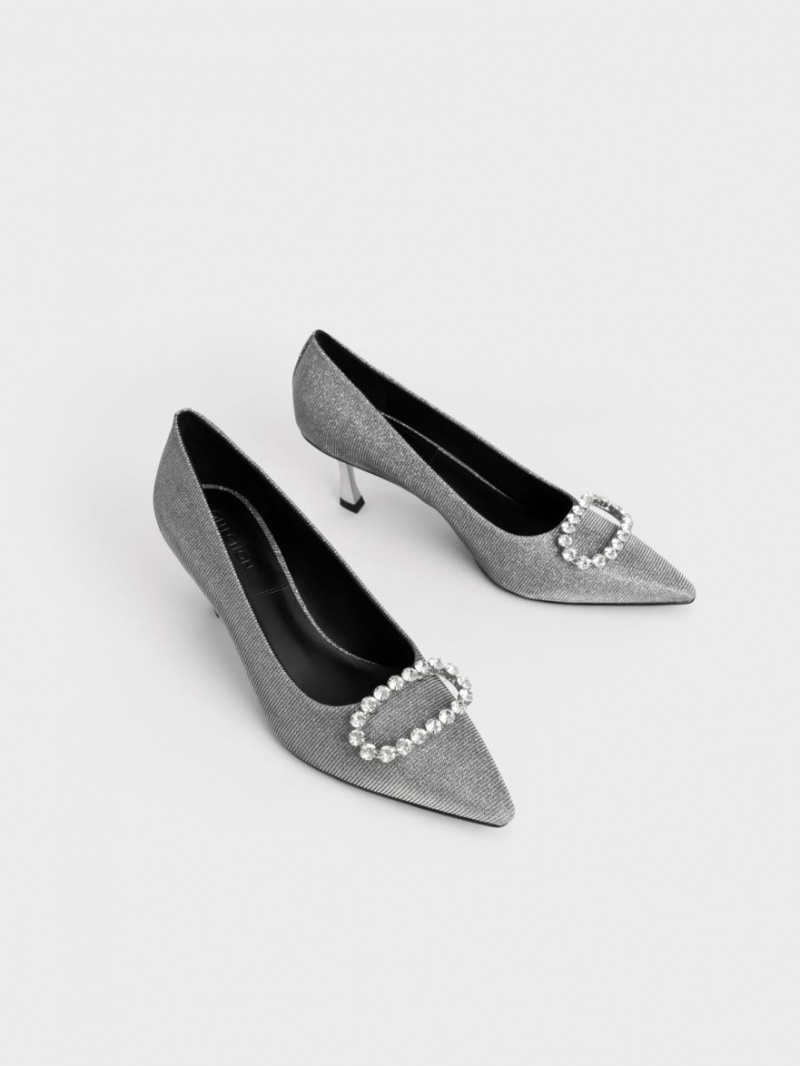 Charles & Keith Gem-Embellished Glittered Pumps Grau | 178PNHWXK