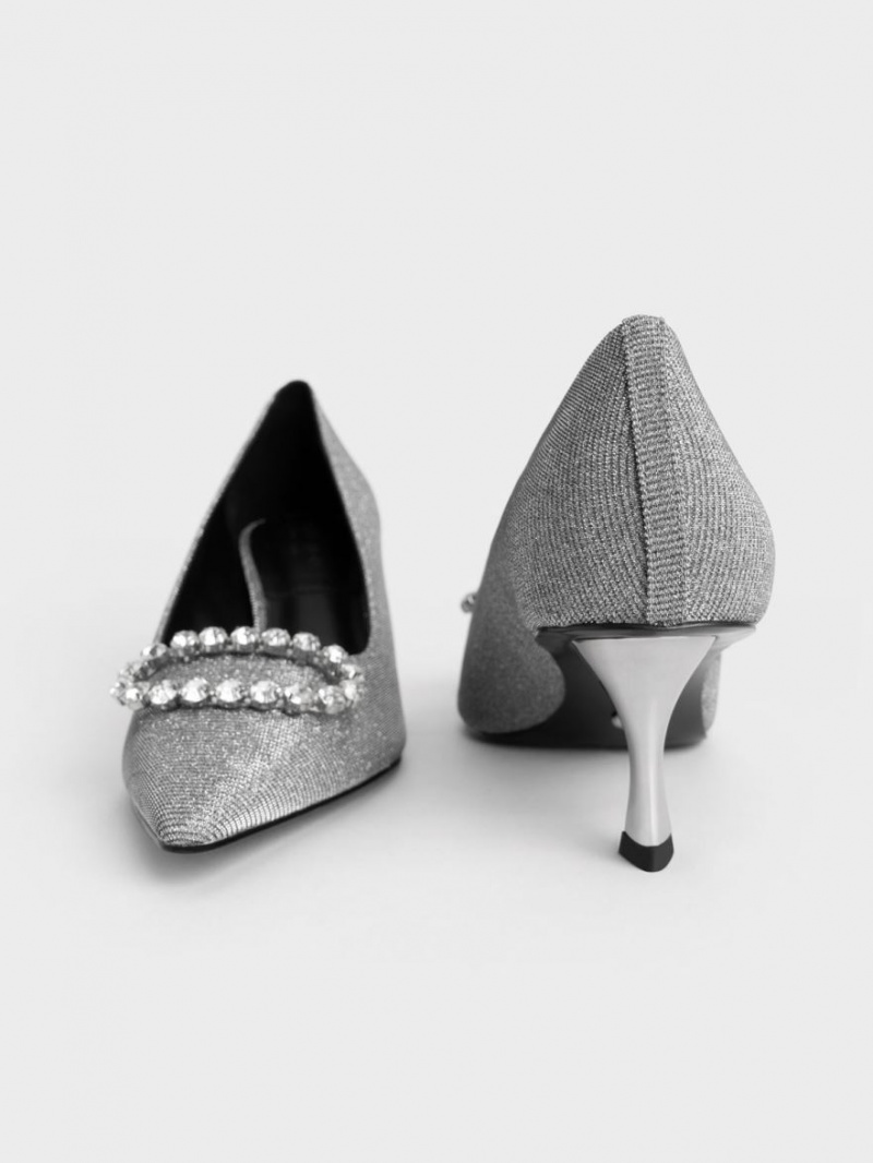 Charles & Keith Gem-Embellished Glittered Pumps Grau | 178PNHWXK