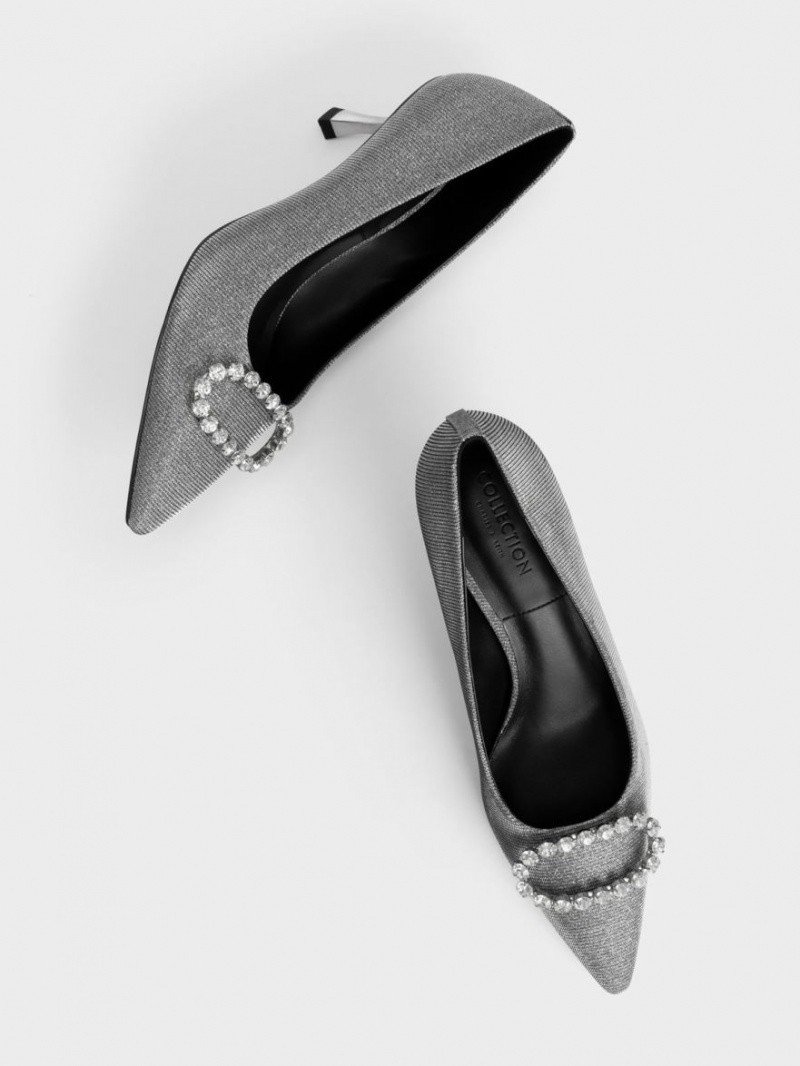 Charles & Keith Gem-Embellished Glittered Pumps Grau | 178PNHWXK