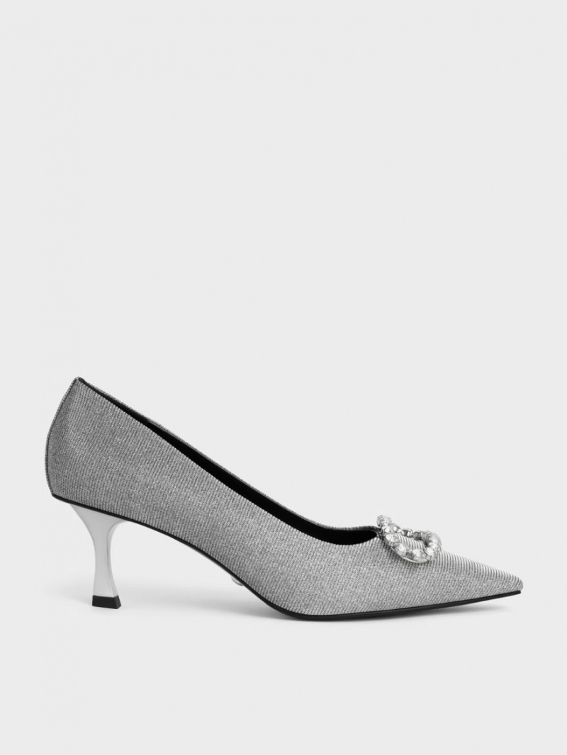 Charles & Keith Gem-Embellished Glittered Pumps Grau | 178PNHWXK