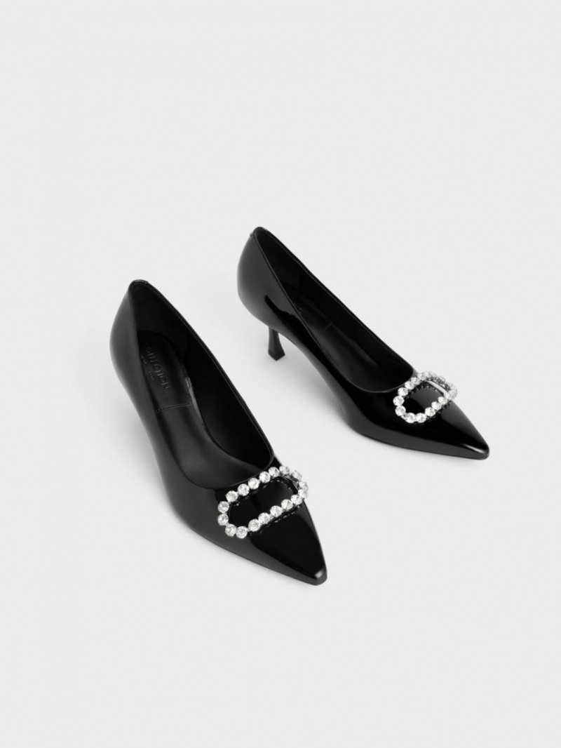 Charles & Keith Gem-Embellished Lack Leder Pumps Schwarz | 869DHZJAG