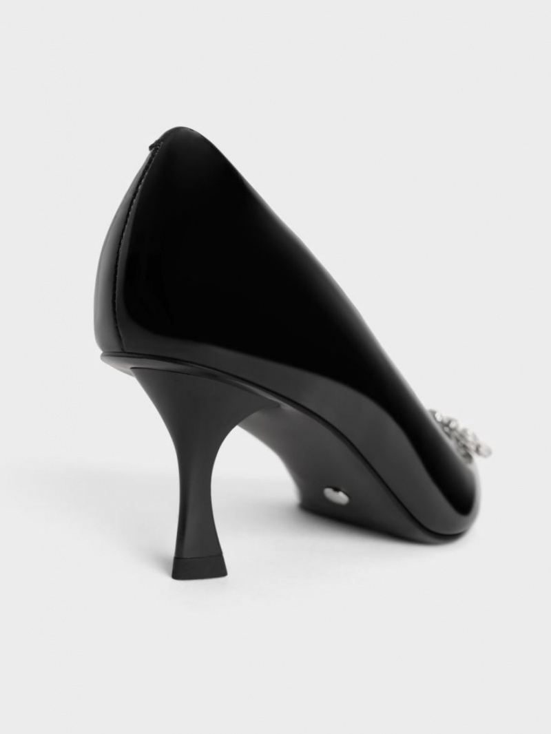 Charles & Keith Gem-Embellished Lack Leder Pumps Schwarz | 869DHZJAG