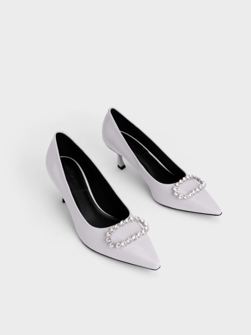 Charles & Keith Gem-Embellished Lack Leder Pumps Lila | 615JBEZAI