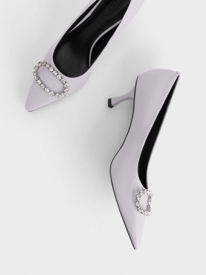 Charles & Keith Gem-Embellished Lack Leder Pumps Lila | 615JBEZAI