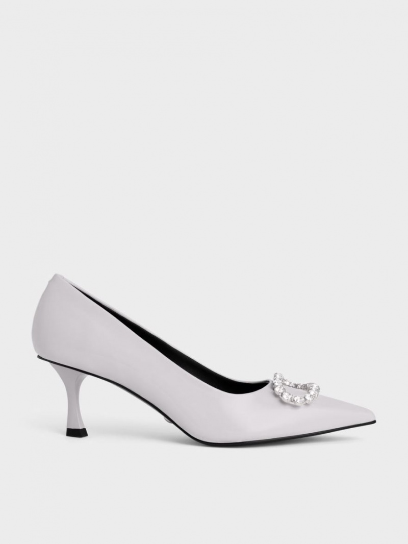 Charles & Keith Gem-Embellished Lack Leder Pumps Lila | 615JBEZAI