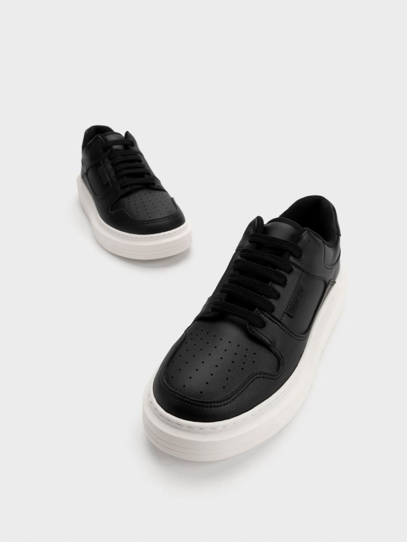 Charles & Keith Gem-Embellished Plateau Sneaker Schwarz | 954ZPLUMD