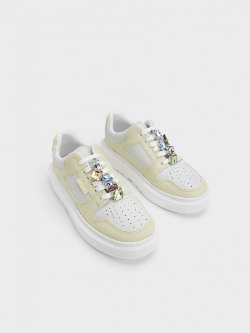 Charles & Keith Gem-Embellished Plateau Sneaker Mintfarben | 143TRGLUX