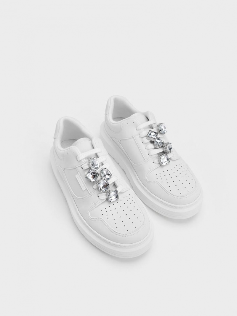 Charles & Keith Gem-Embellished Plateau Sneaker Weiß | 432GIKVCH