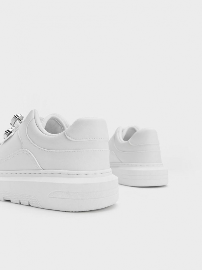 Charles & Keith Gem-Embellished Plateau Sneaker Weiß | 432GIKVCH