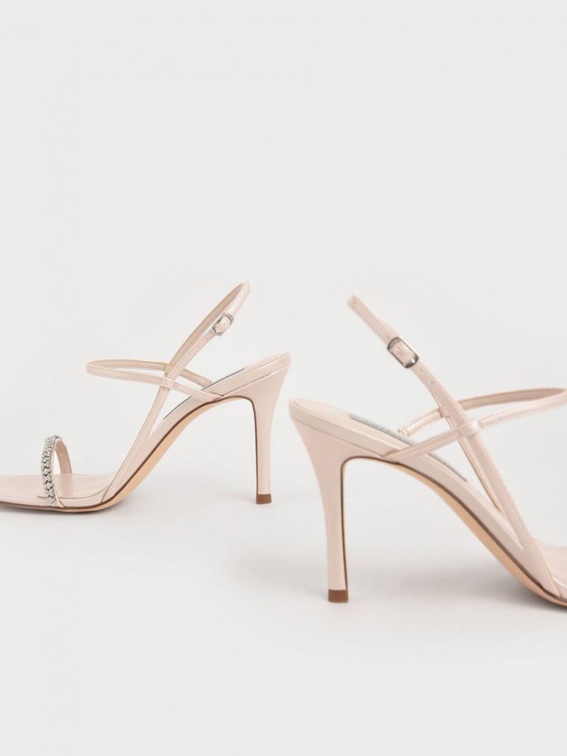 Charles & Keith Gem-Embellished Riemchensandalen Beige | 189MIYGFS