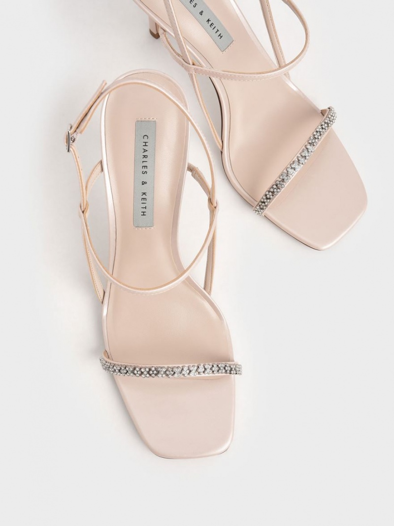 Charles & Keith Gem-Embellished Riemchensandalen Beige | 189MIYGFS