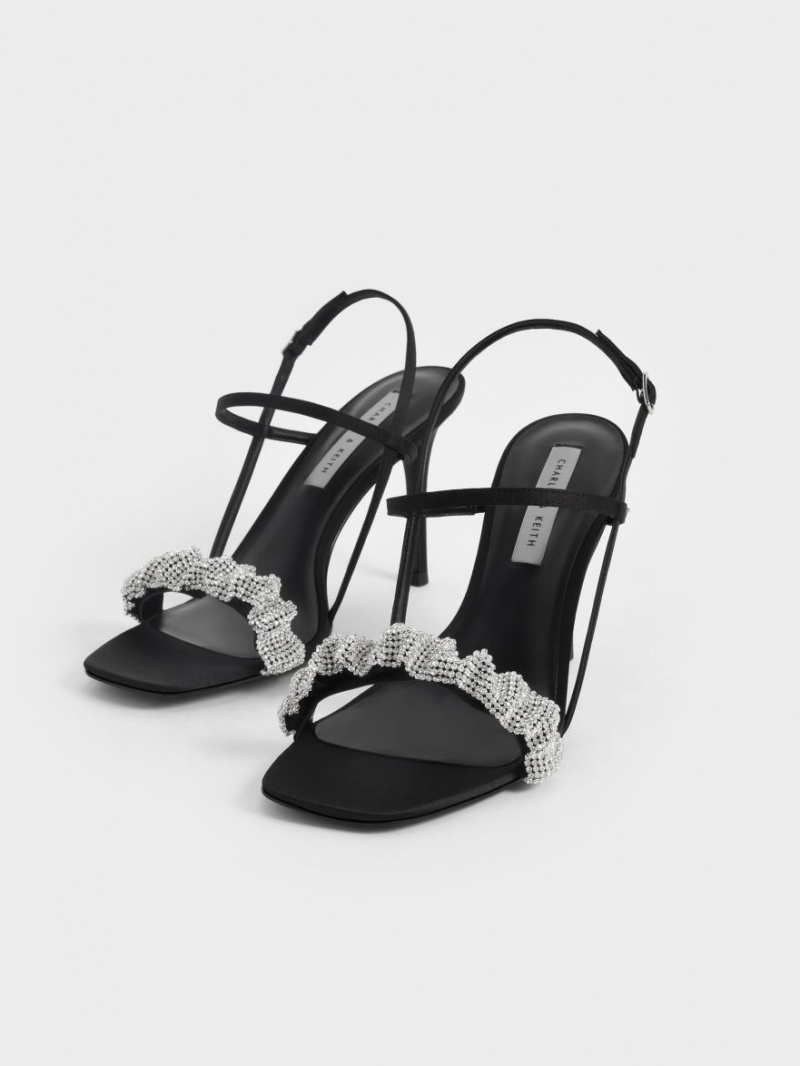 Charles & Keith Gem-Embellished Satin Stiletto Sandalen Absatz Schwarz | 268HADNYU