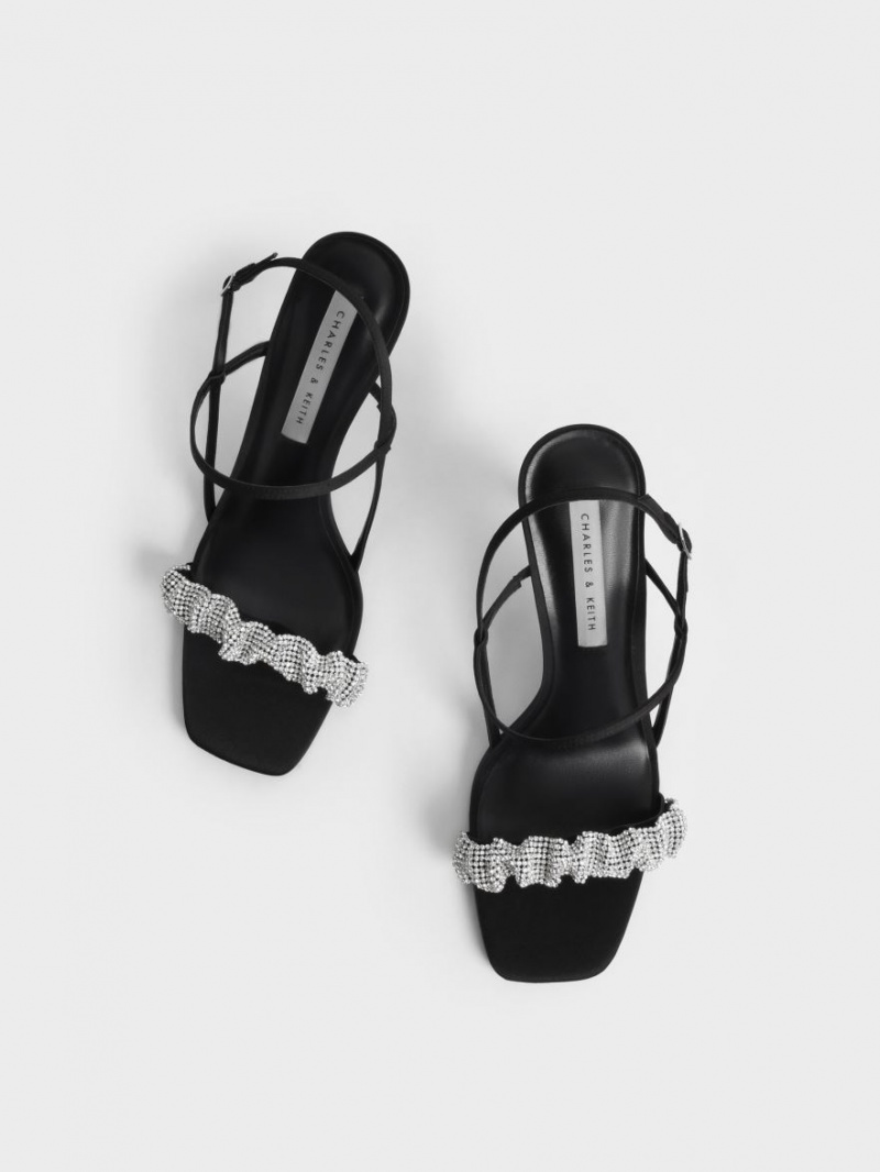 Charles & Keith Gem-Embellished Satin Stiletto Sandalen Absatz Schwarz | 268HADNYU