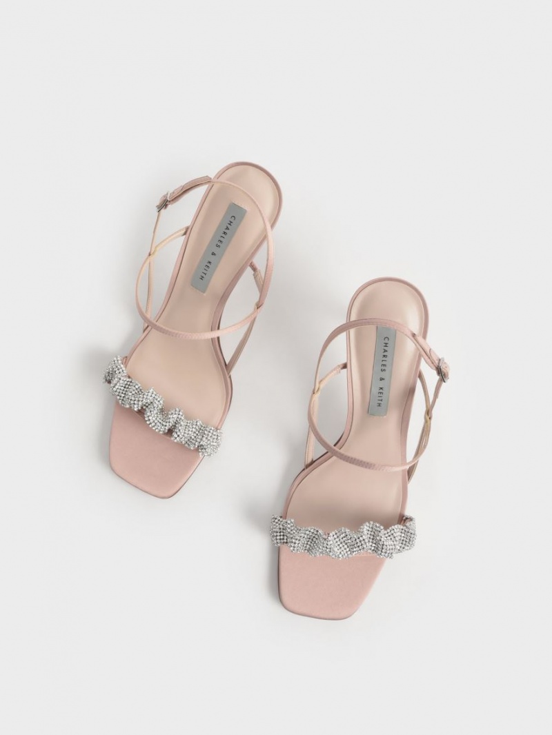 Charles & Keith Gem-Embellished Satin Stiletto Sandalen Absatz Rosa | 825KOSUJX