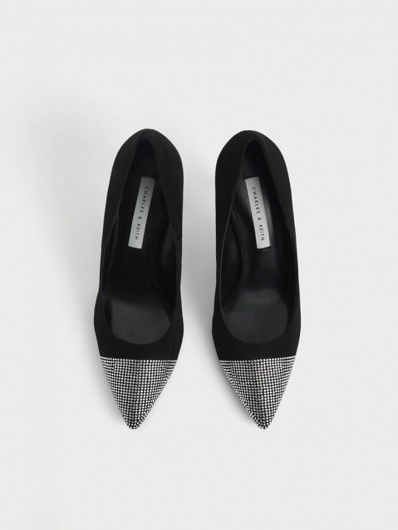 Charles & Keith Gem-Embellished Textured Stiletto Pumps Schwarz | 490DLAVJO