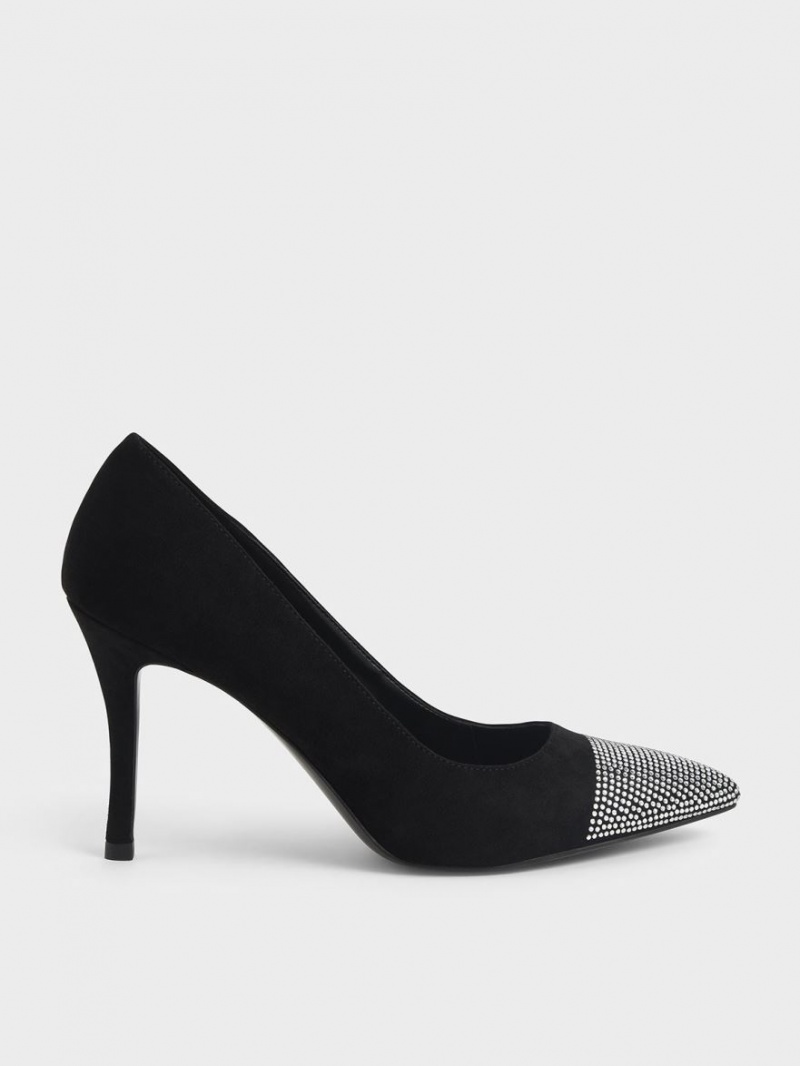 Charles & Keith Gem-Embellished Textured Stiletto Pumps Schwarz | 490DLAVJO