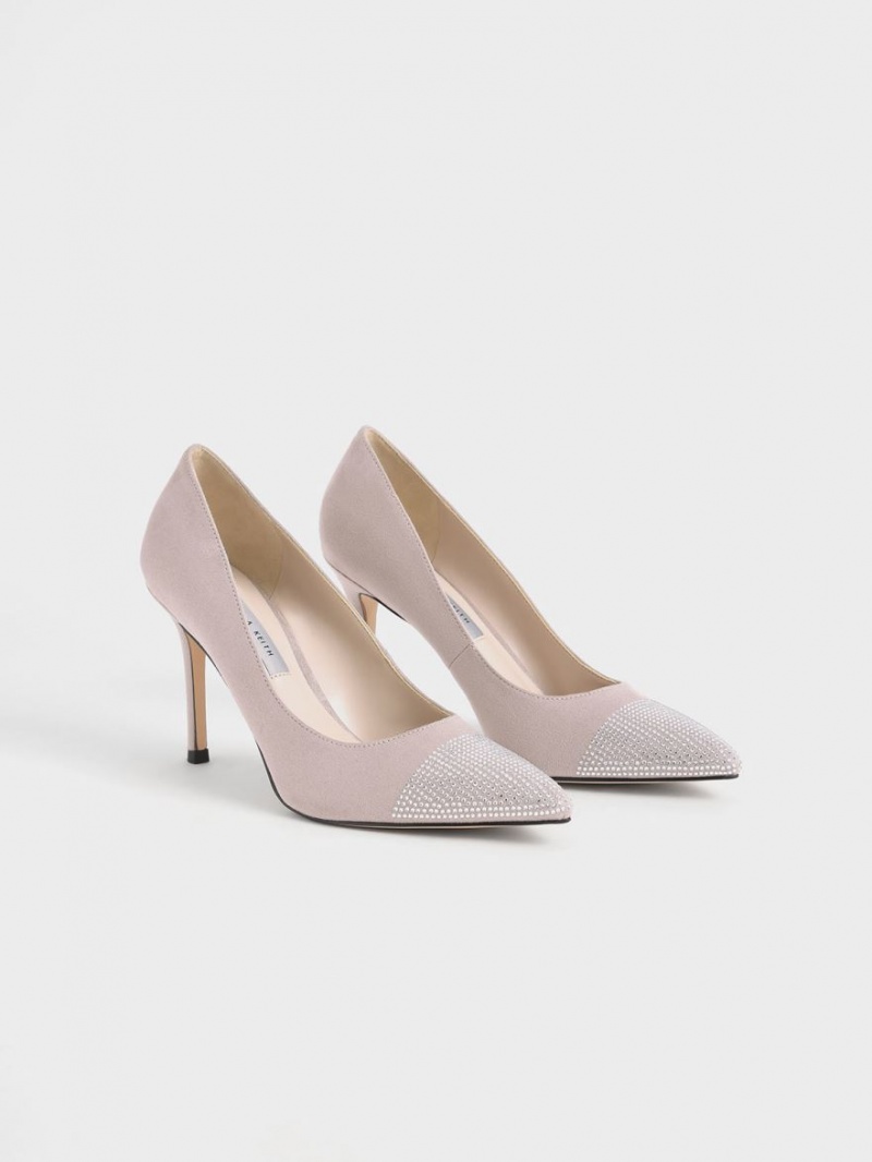 Charles & Keith Gem-Embellished Textured Stiletto Pumps Lila | 793VUWNCM